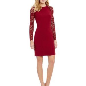 NWOT BADGLEY MISCHKA Wine Lace Sleeve Janelle Mini Dress Size 2
